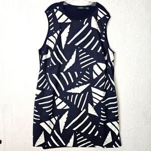 Lauren Ralph Lauren Women's Blue & White Geometric Sleeveless Shift Dress Sz 3X